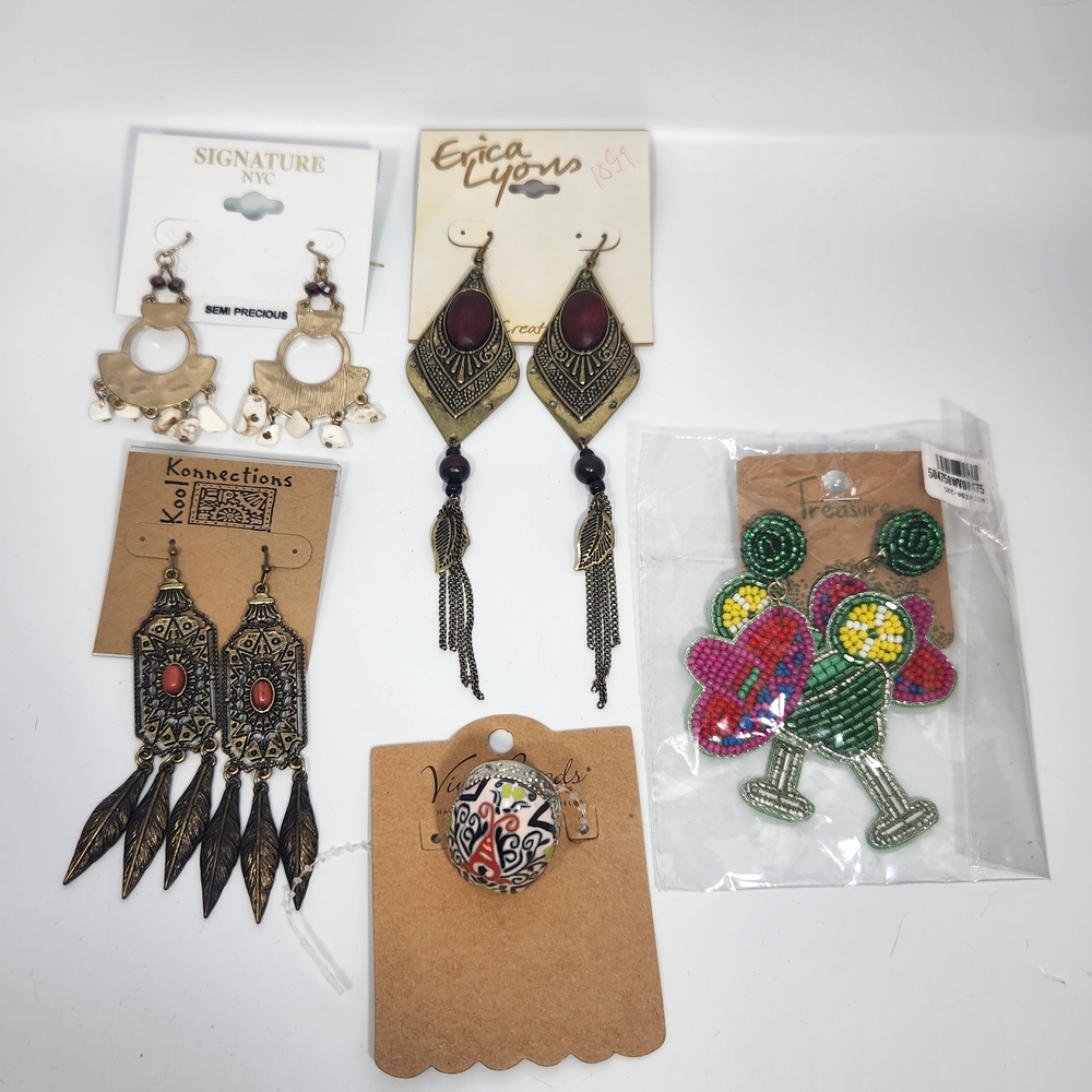 Earring Lot With Erica Lyons Gold and Purple Teardrop Earrings And More